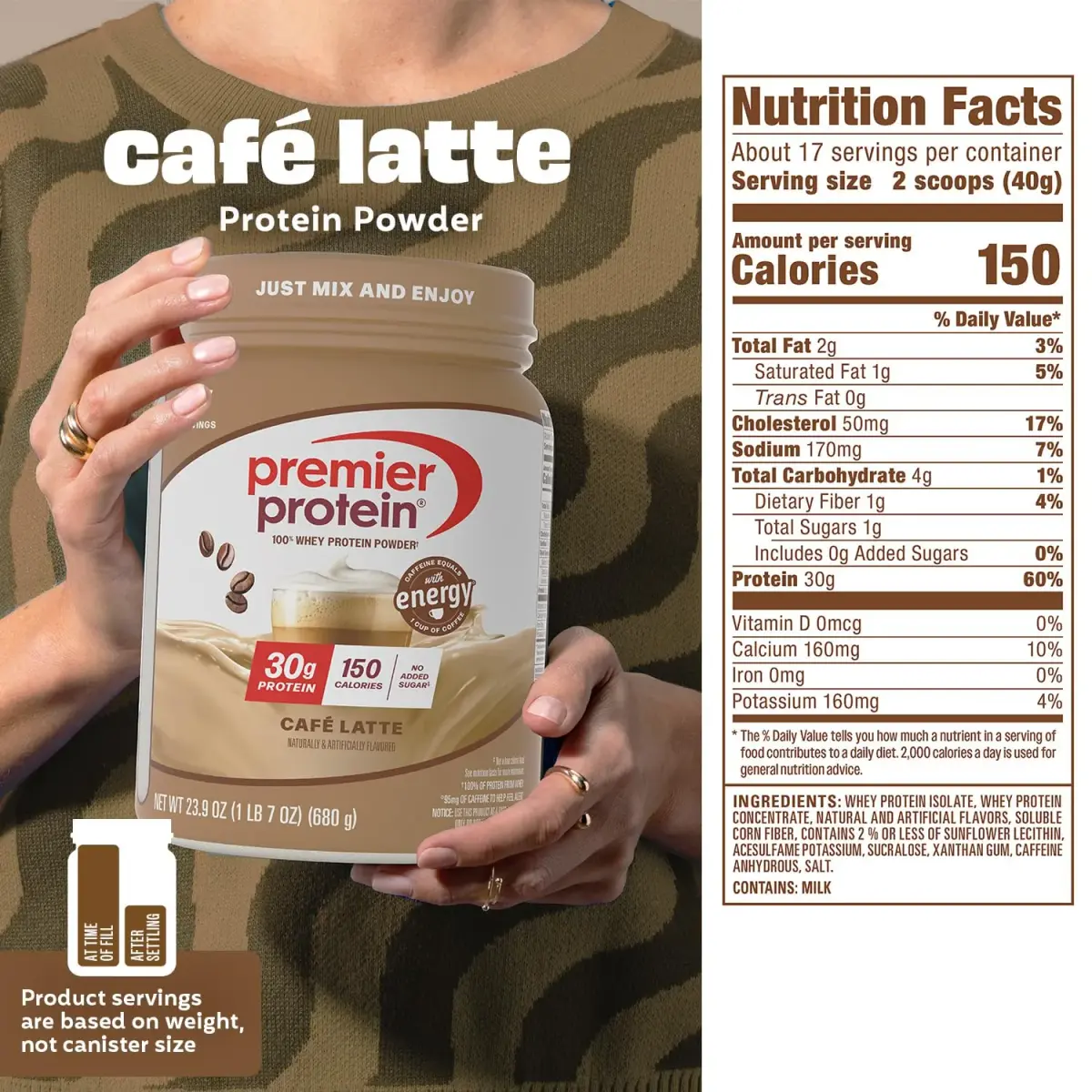 Premier Protein 30g High Protein Powder, 100% Whey, Café Latte, 1.49 lb (675g) | 30g Protein Per Serving with Caffeine - view 5