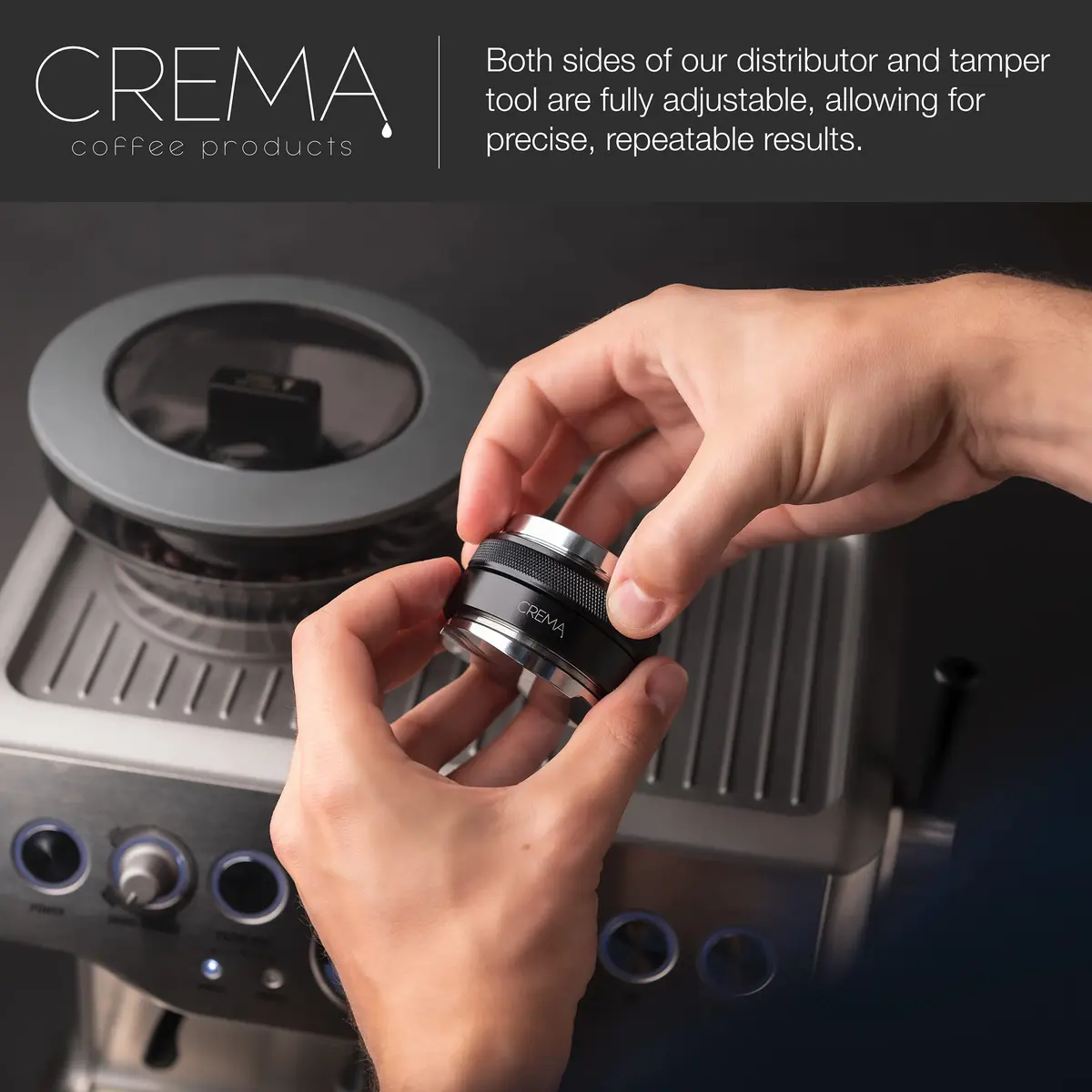 CREMA 53.3mm Coffee Distributor & Tamper | Adjustable Depth Tool | 53.3mm (2.1 inch) | Black - view 2