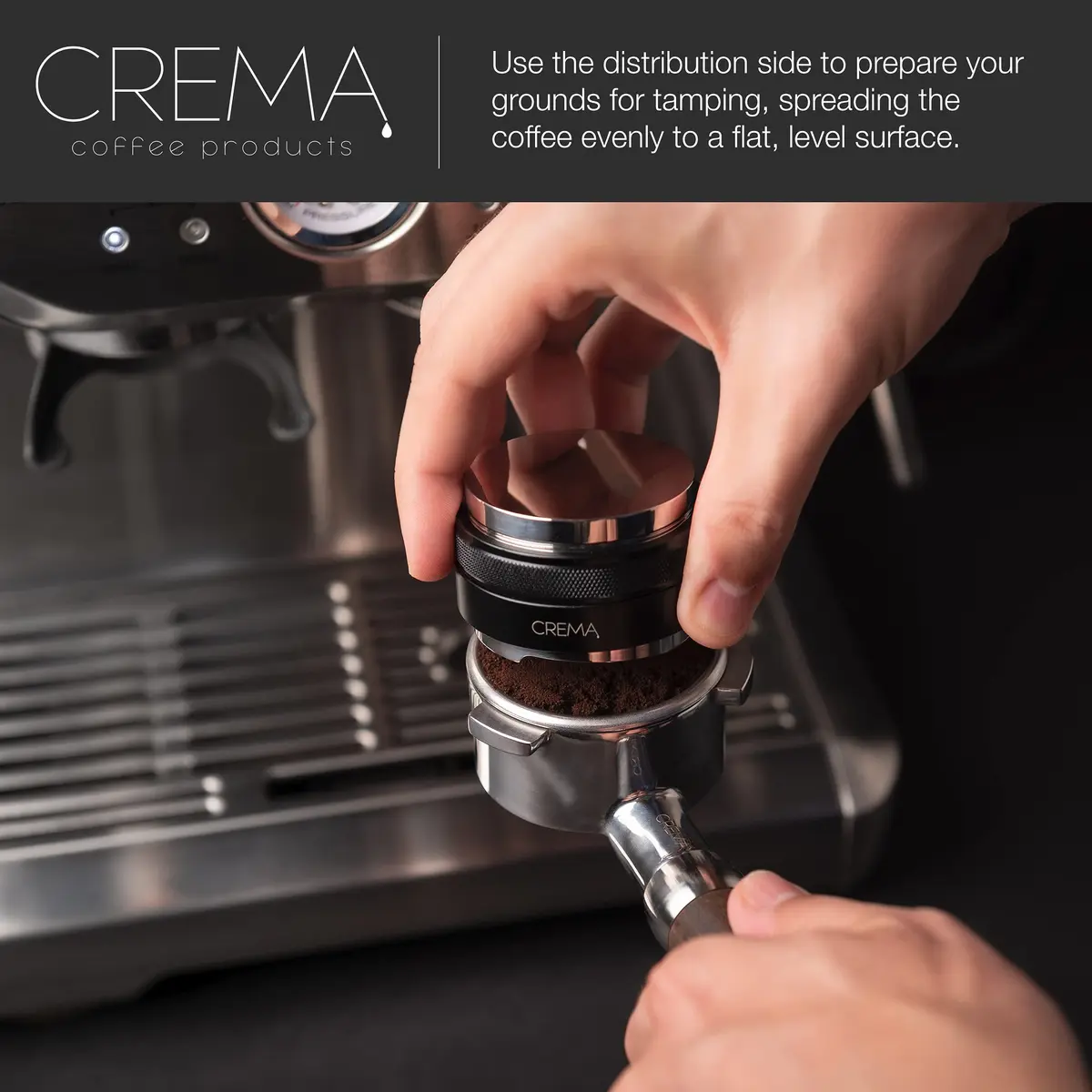 CREMA 53.3mm Coffee Distributor & Tamper | Adjustable Depth Tool | 53.3mm (2.1 inch) | Black - view 3