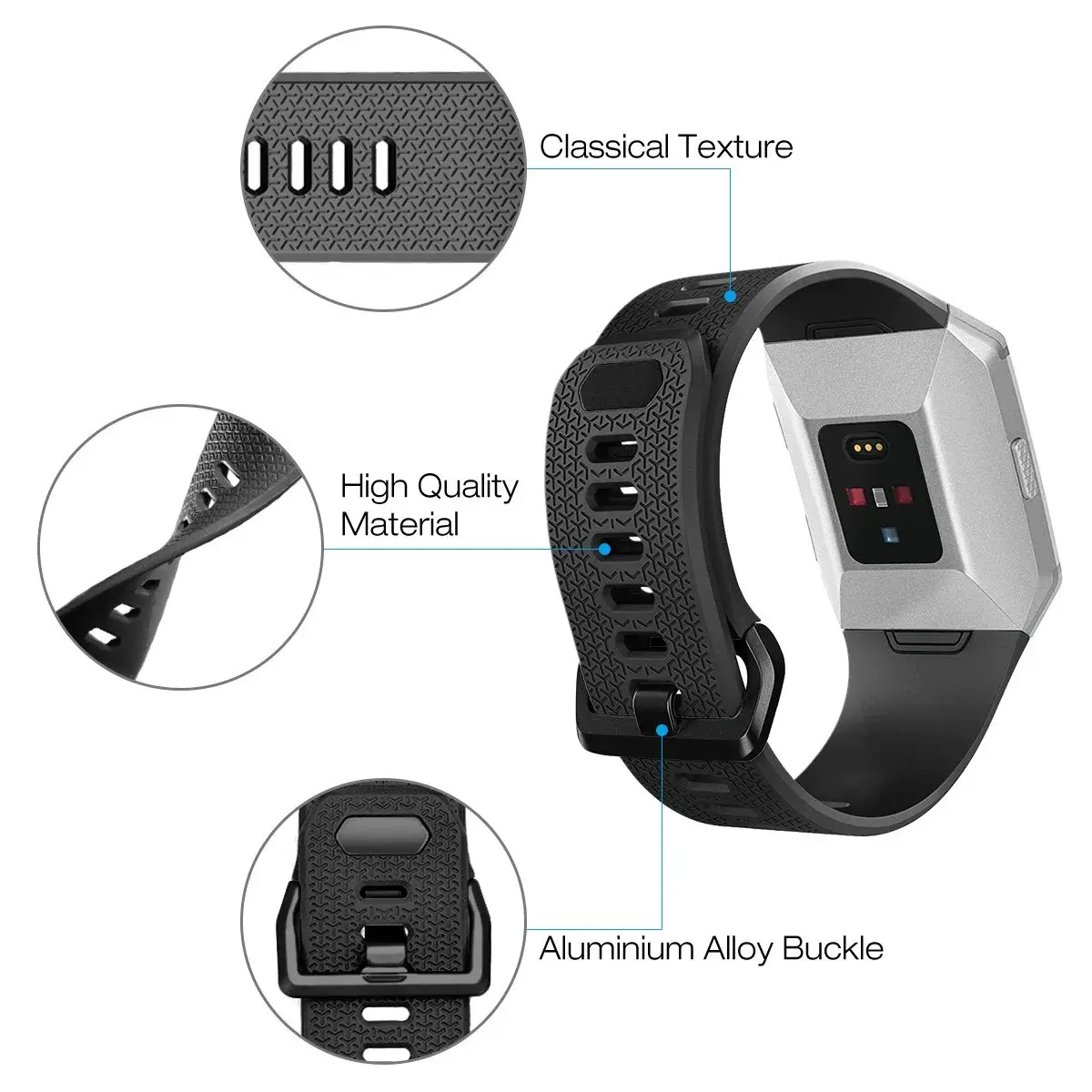 AIUNIT Replacement Band for Fitbit Ionic, Large Fuchsia TPU with Silver Buckle | Compatible with Fitbit Ionic Smart Watch - view 3