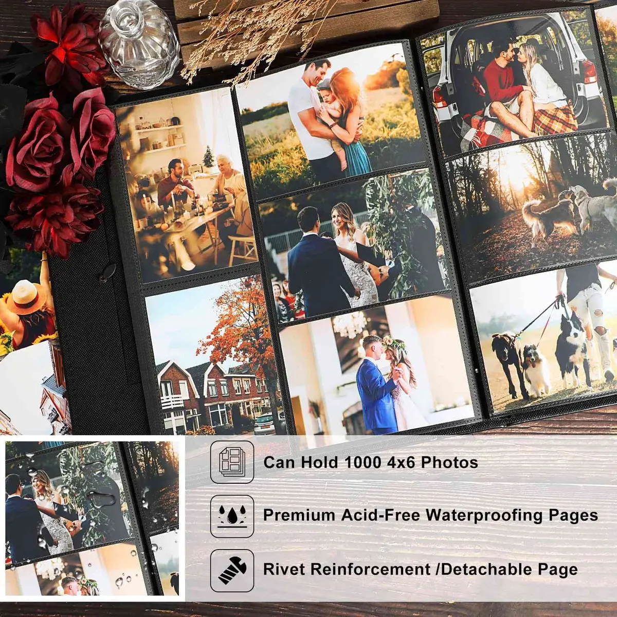 Ywlake Photo Album 4x6 1000 Pockets | Extra Large Capacity Family Wedding Album with Leather Cover - view 6
