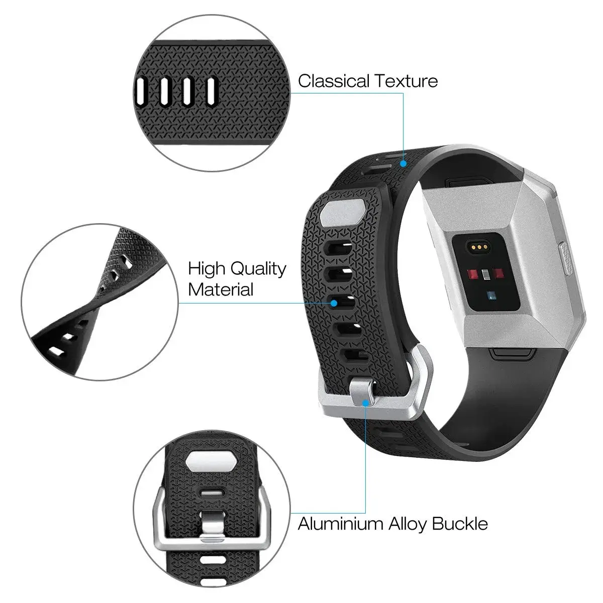 AIUNIT Replacement Band for Fitbit Ionic Smart Watch - Large (135-185mm) - Silver Buckle | Sport TPU Strap - view 3