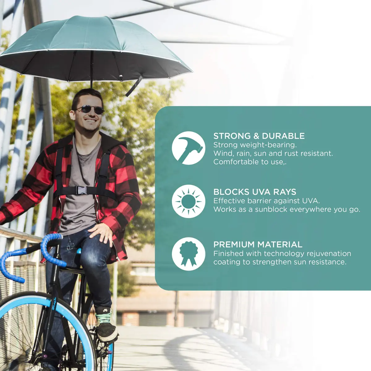 Primo Supply Wearable Hands-Free Umbrella 41 in (105 cm) | UV Sun & Rain Blocker for Outdoors - view 4