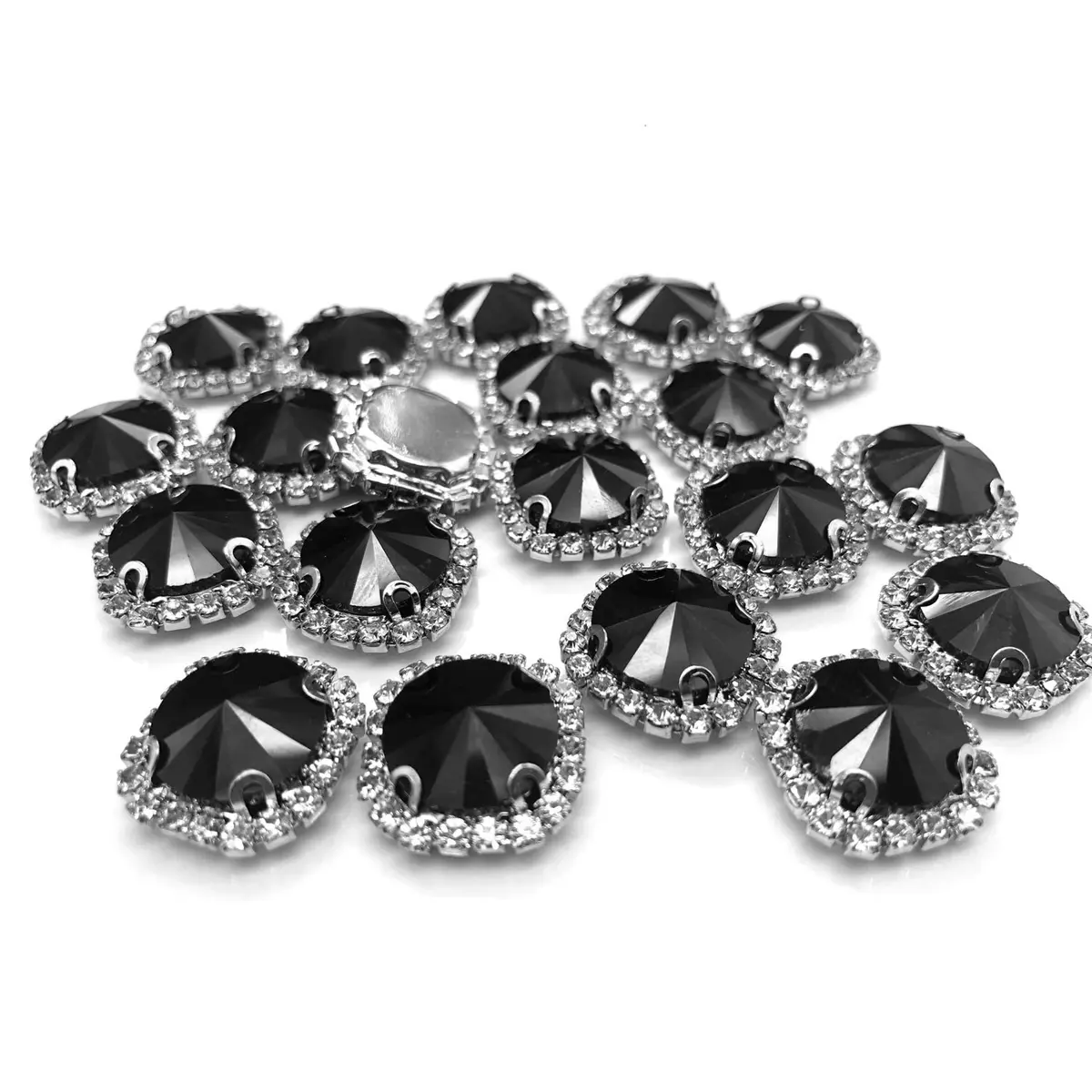 Jyukan Flat Back Rhinestones Buttons 14mm | Sew On Crystals for Wedding & Craft - main product image