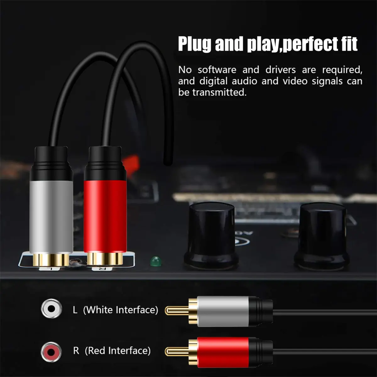 Tan QY 2RCA to 2RCA Stereo Audio Cable 1.8m (6Ft) | Gold-Plated Connectors for Clear Sound - view 6