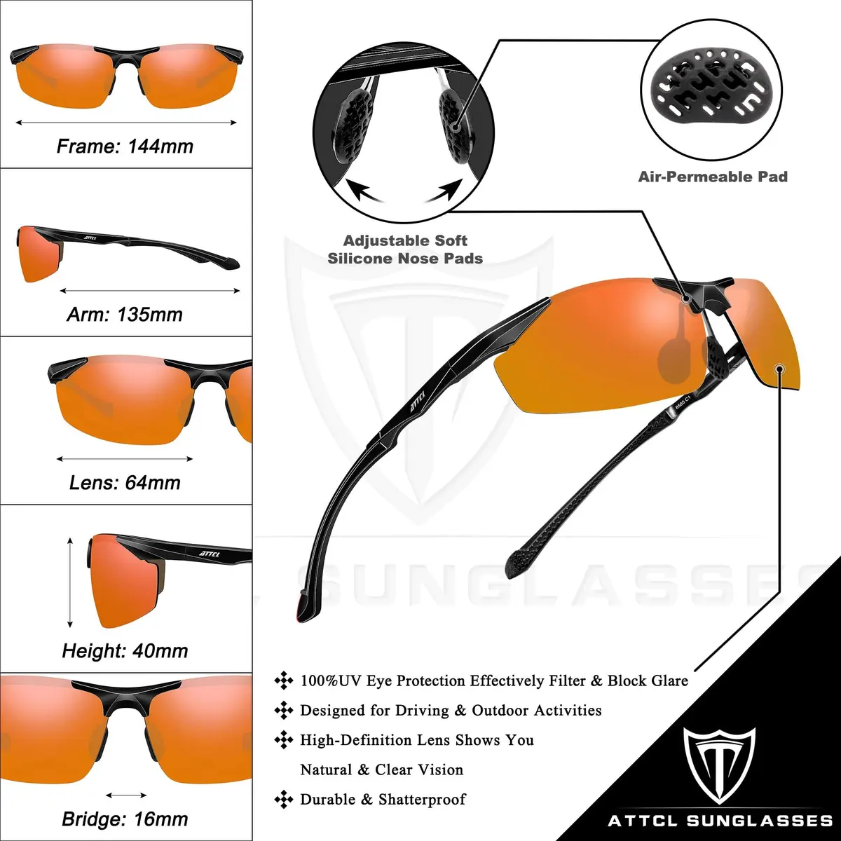 ATTCL Polarized UV Protection Sports Sunglasses for Men, Red/Mirrored Lens (64mm Lens Width) | Wrap-Around Design for Cycling & Driving - view 5