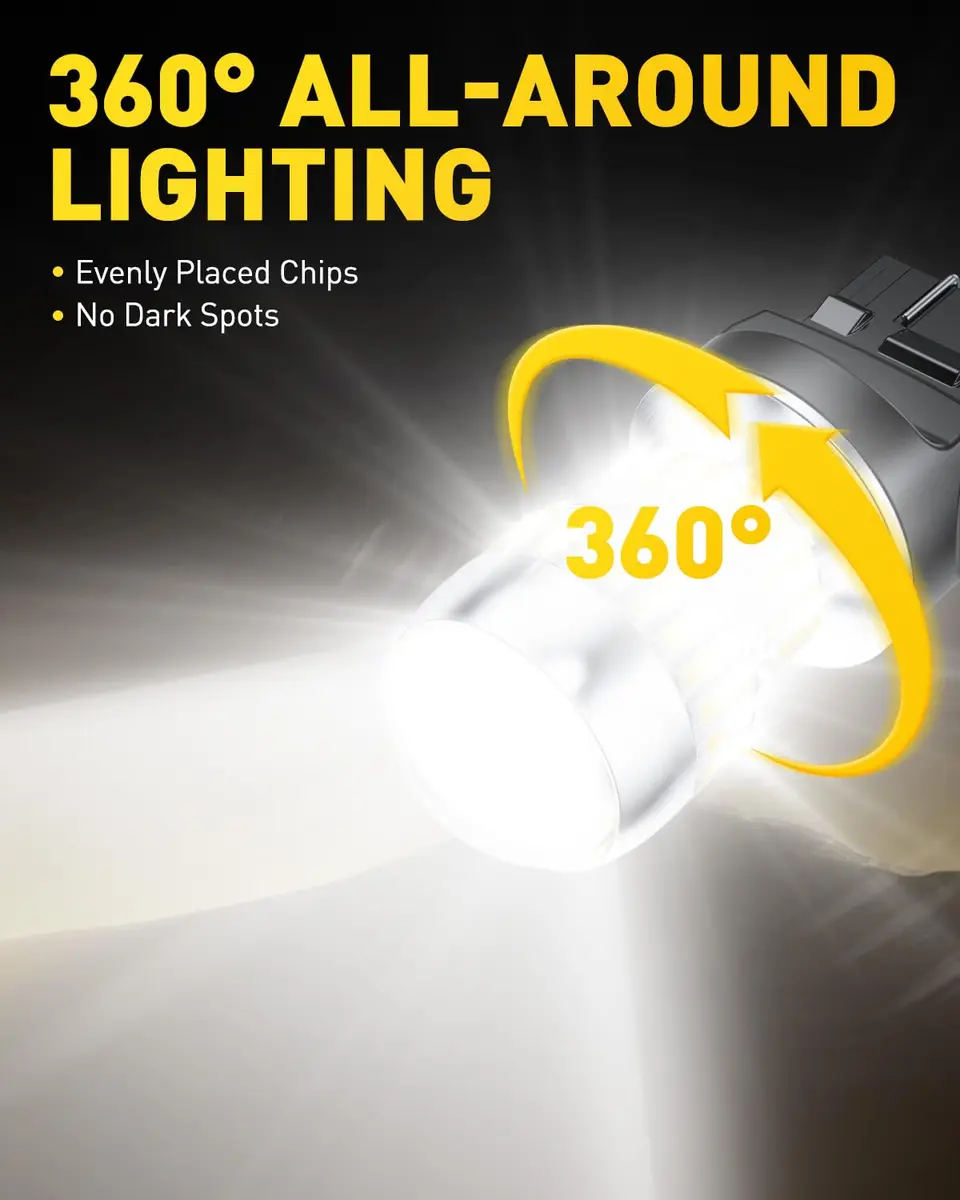 AUXITO 7443 LED Bulbs for Reverse Lights Brake Tail Lights 6000K White (2-Pack, 1300LM per bulb) | Brighter, Energy-Saving Replacement - view 2