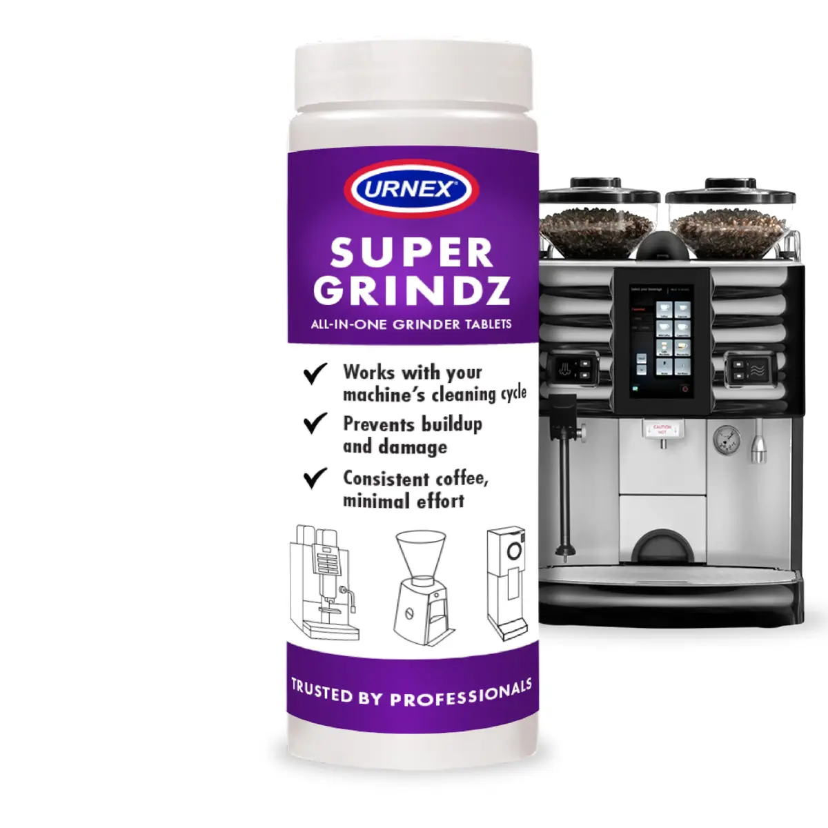 Urnex SuperGrindz Grinder Cleaning Tablets, 11.6 oz Bottle | Food-Safe, Natural Coffee Grinder Cleaner - main product image