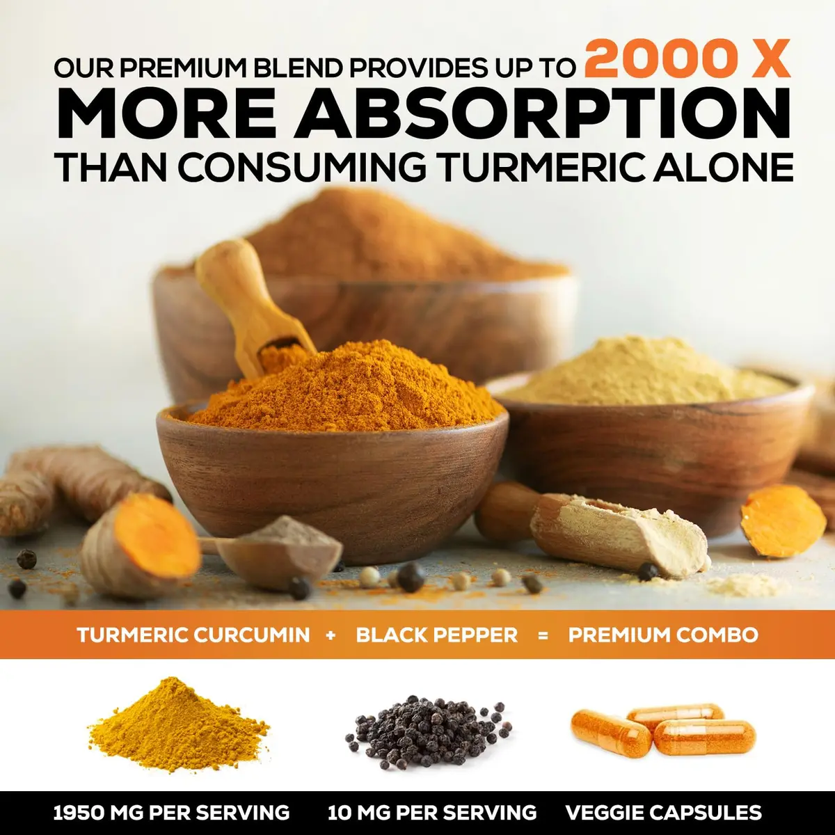Nature's Nutrition Turmeric Curcumin 1950mg Capsules | 240 Count Herbal Supplement with Organic Turmeric & BioPerine for Joint Support - view 5