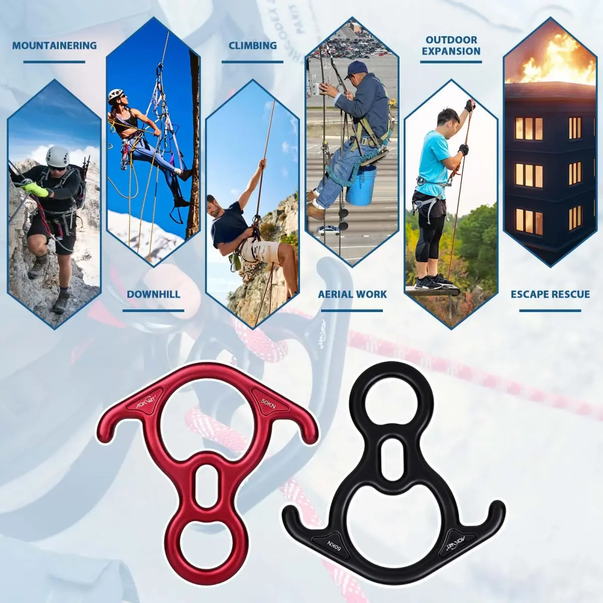 AOKWIT 50KN Rescue Figure 8 Descender 282g (9.9 oz) | Bent-Ear Belay Device for Climbing & Rescue - view 7