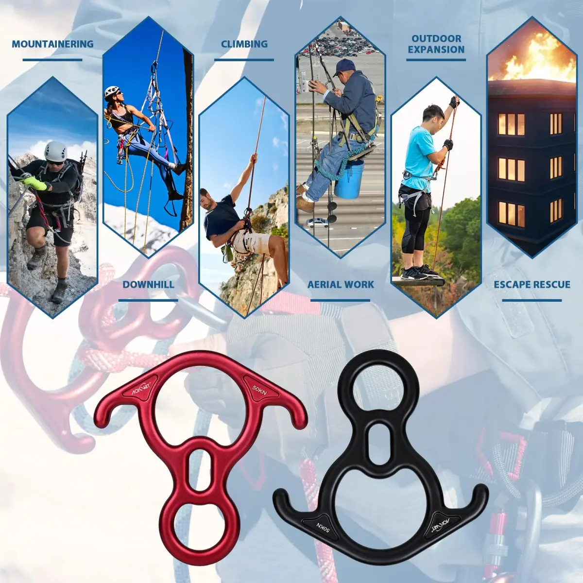 AOKWIT 50KN Rescue Figure 8 Descender 282g (9.9 oz) | Bent-Ear Belay Device for Rock Climbing & Rescue - view 7