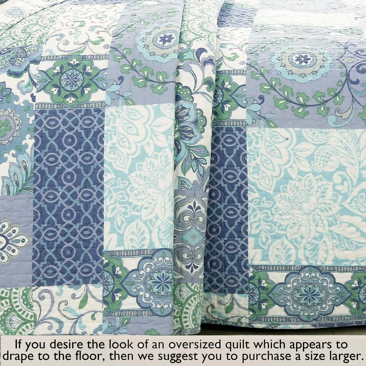 Cozy Line Home Fashions Blue Fleur-de-lis Quilt Set | Reversible 100% Cotton Bedspread Queen - view 8