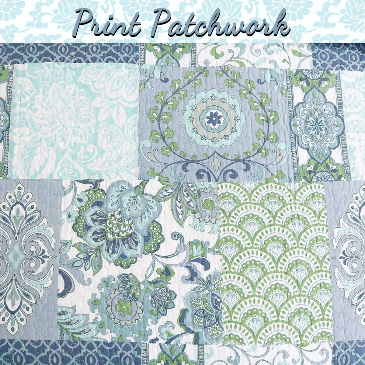 Cozy Line Home Fashions Blue Fleur-de-lis Quilt Set | Reversible 100% Cotton Bedspread Queen - view 3