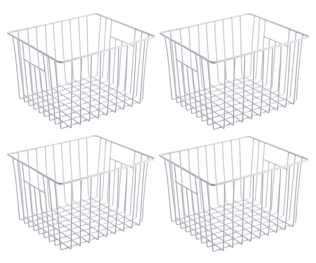 Slideep Freezer Baskets Storage Basket Organizers 11"L x 10"W x 5.5"H | Deep Wire Farmhouse Bins with Handles (4 Pack) - main product image