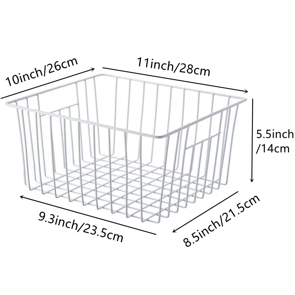 Slideep Freezer Baskets Storage Basket Organizers 11"L x 10"W x 5.5"H | Deep Wire Farmhouse Bins with Handles (4 Pack) - view 5