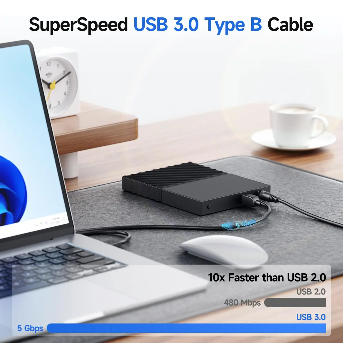 Cable Matters USB C to USB B 3.0 Cable 2m (6.6ft) Black | 5Gbps Data Transfer - view 5