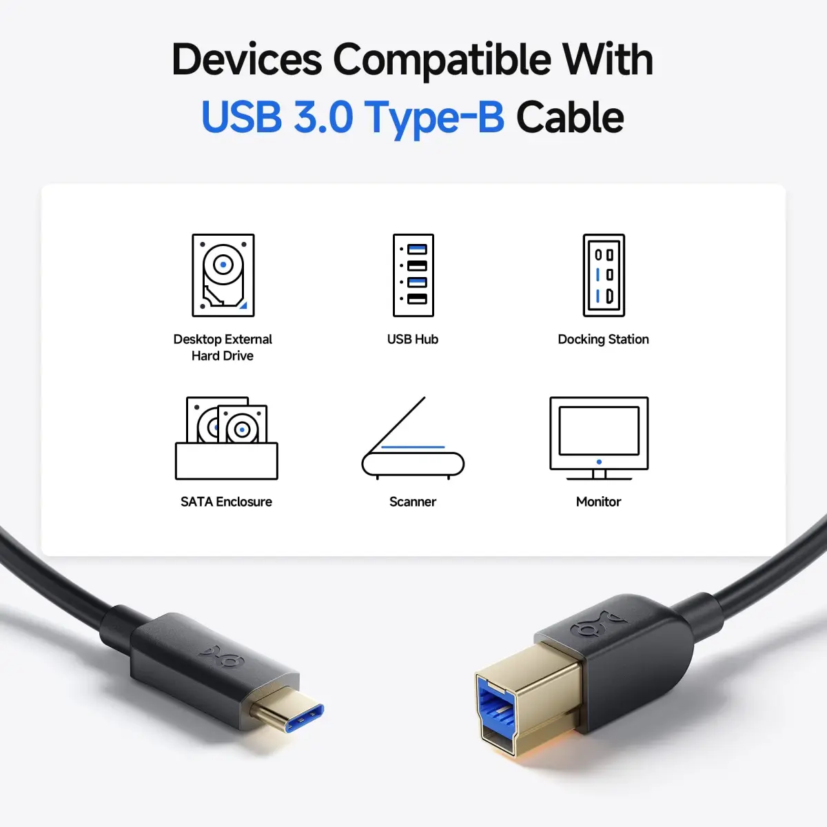 Cable Matters USB C to USB B 3.0 Cable 2m (6.6ft) Black | 5Gbps Data Transfer - view 4