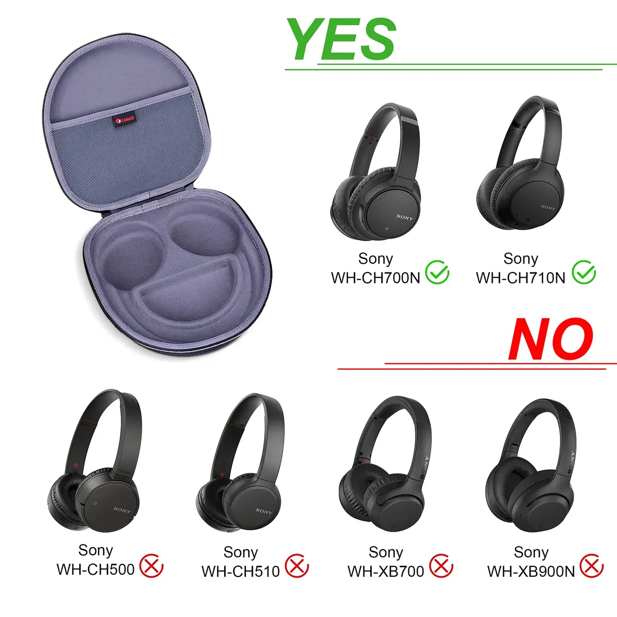 XANAD Hard Case for Sony WH-CH720N/WH-CH520N/WH-CH710N/WH-CH510 | Travel & Protection (70-120 chars) - view 4