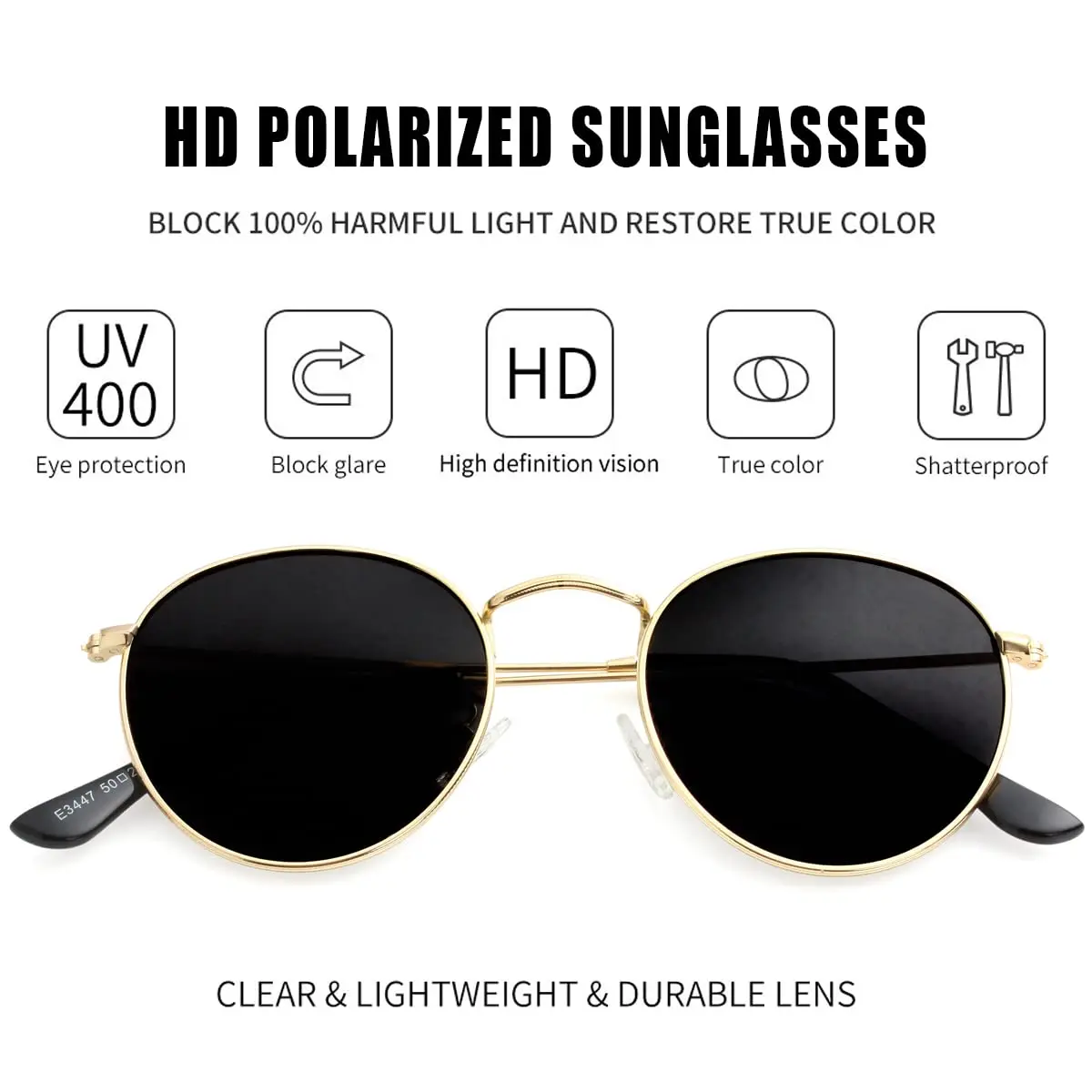 Kursan Small Round Metal Polarized Sunglasses for Men Women Mirrored Lens Classic Circle Sun Glasses (Gold Frame/Black Lens) | UV400 polarized - view 5