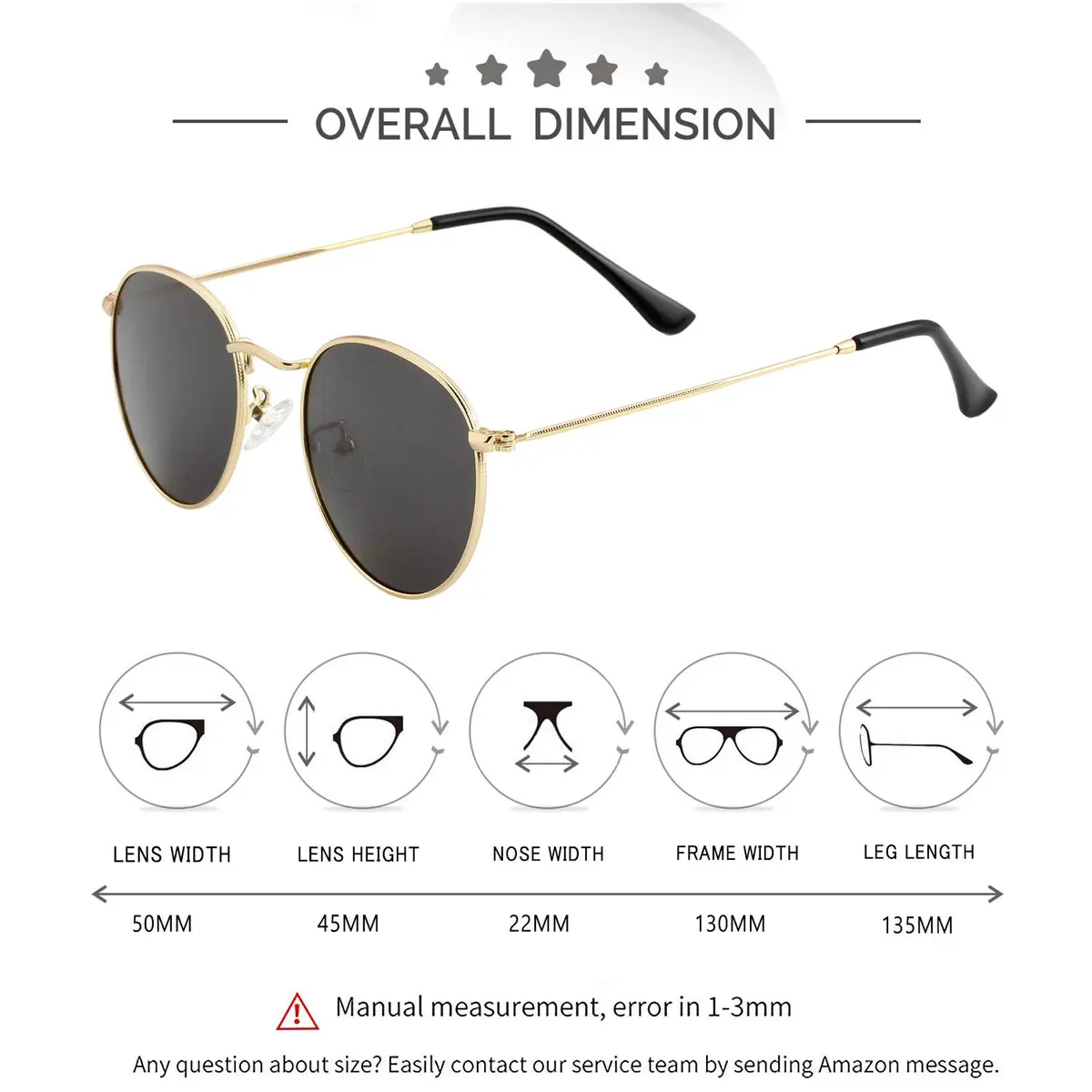 Kursan Small Round Metal Polarized Sunglasses for Men Women Mirrored Lens Classic Circle Sun Glasses (Gold Frame/Black Lens) | UV400 polarized - view 6