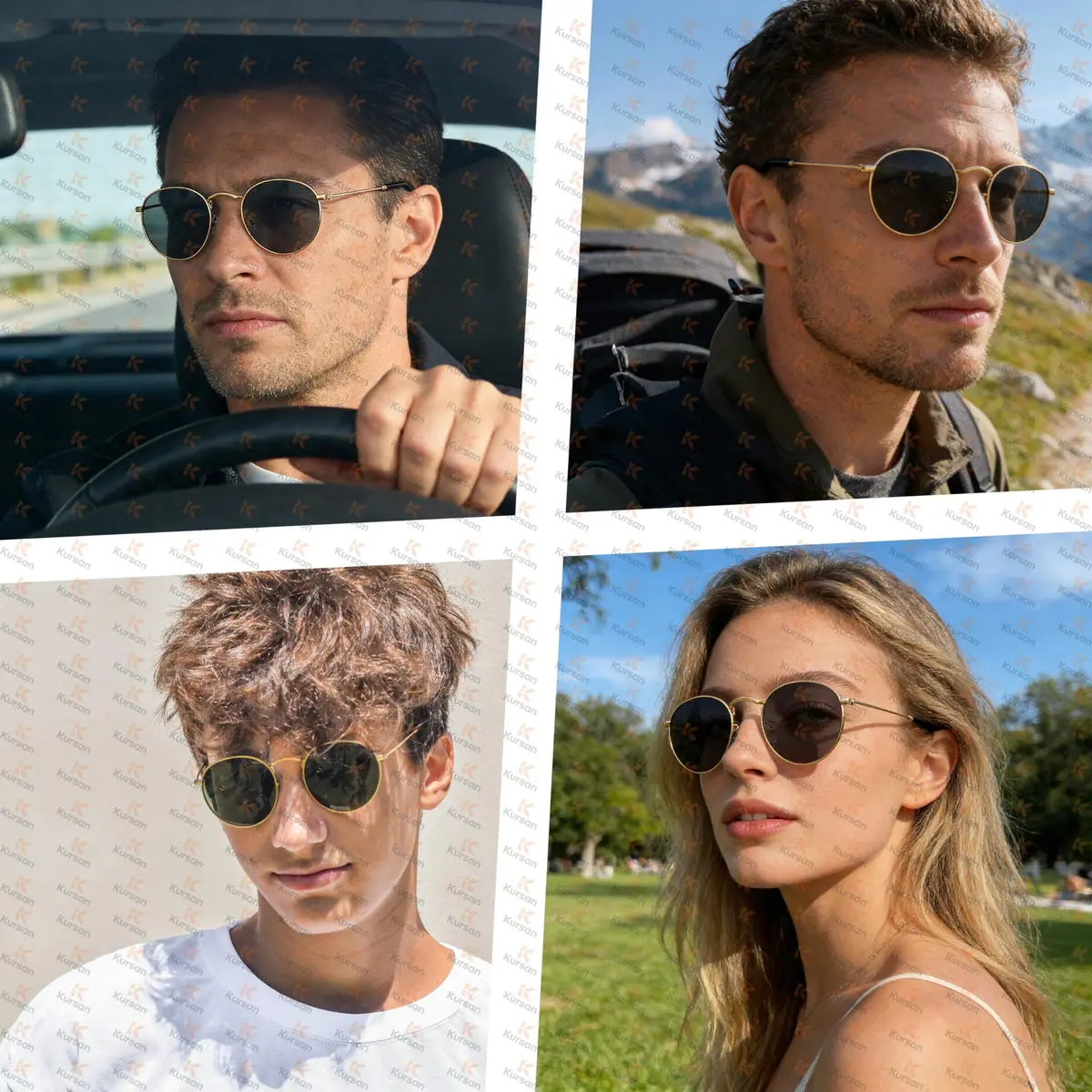 Kursan Small Round Metal Polarized Sunglasses for Men Women Mirrored Lens Classic Circle Sun Glasses (Gold Frame/Black Lens) | UV400 polarized - view 3