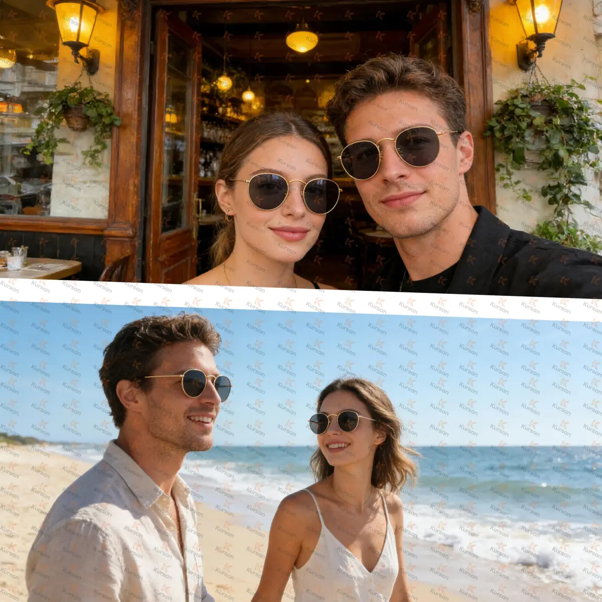 Kursan Small Round Metal Polarized Sunglasses for Men Women Mirrored Lens Classic Circle Sun Glasses (Gold Frame/Black Lens) | UV400 polarized - view 4