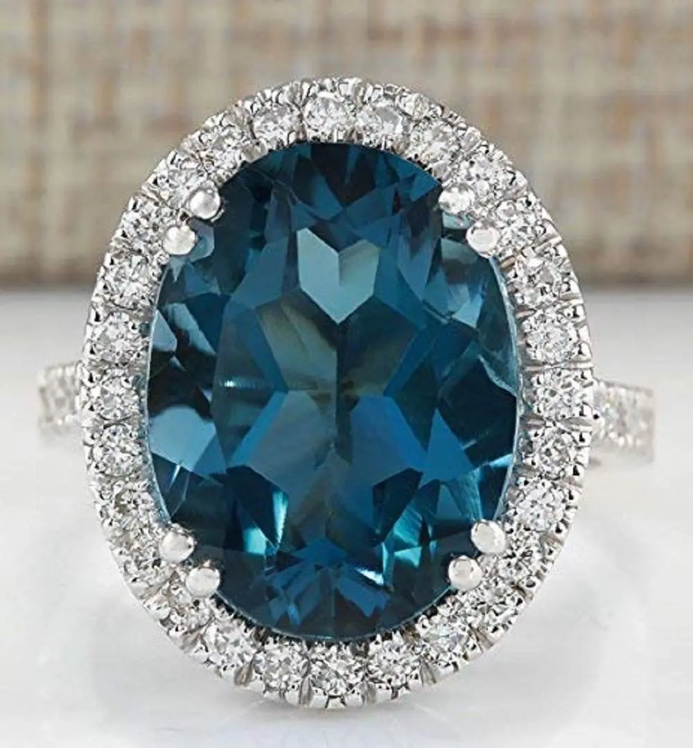 Lzz Sterling Silver Blue Topaz Ring | Elegant Oval Cut Statement Jewelry Size 9 - main product image