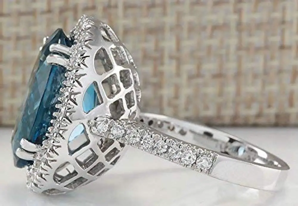 Lzz Sterling Silver Blue Topaz Ring | Elegant Oval Cut Statement Jewelry Size 9 - view 2