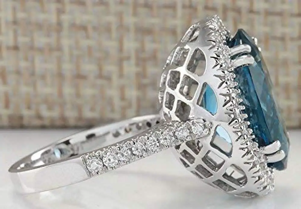 Lzz Sterling Silver Blue Topaz Ring | Elegant Oval Cut Statement Jewelry Size 9 - view 3