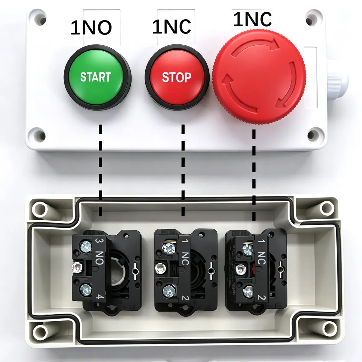 mxuteuk Red Electronic Switch with Emergency Stop & Momentary Start/Stop Buttons | 1NC 1NO Panel Mount - view 3