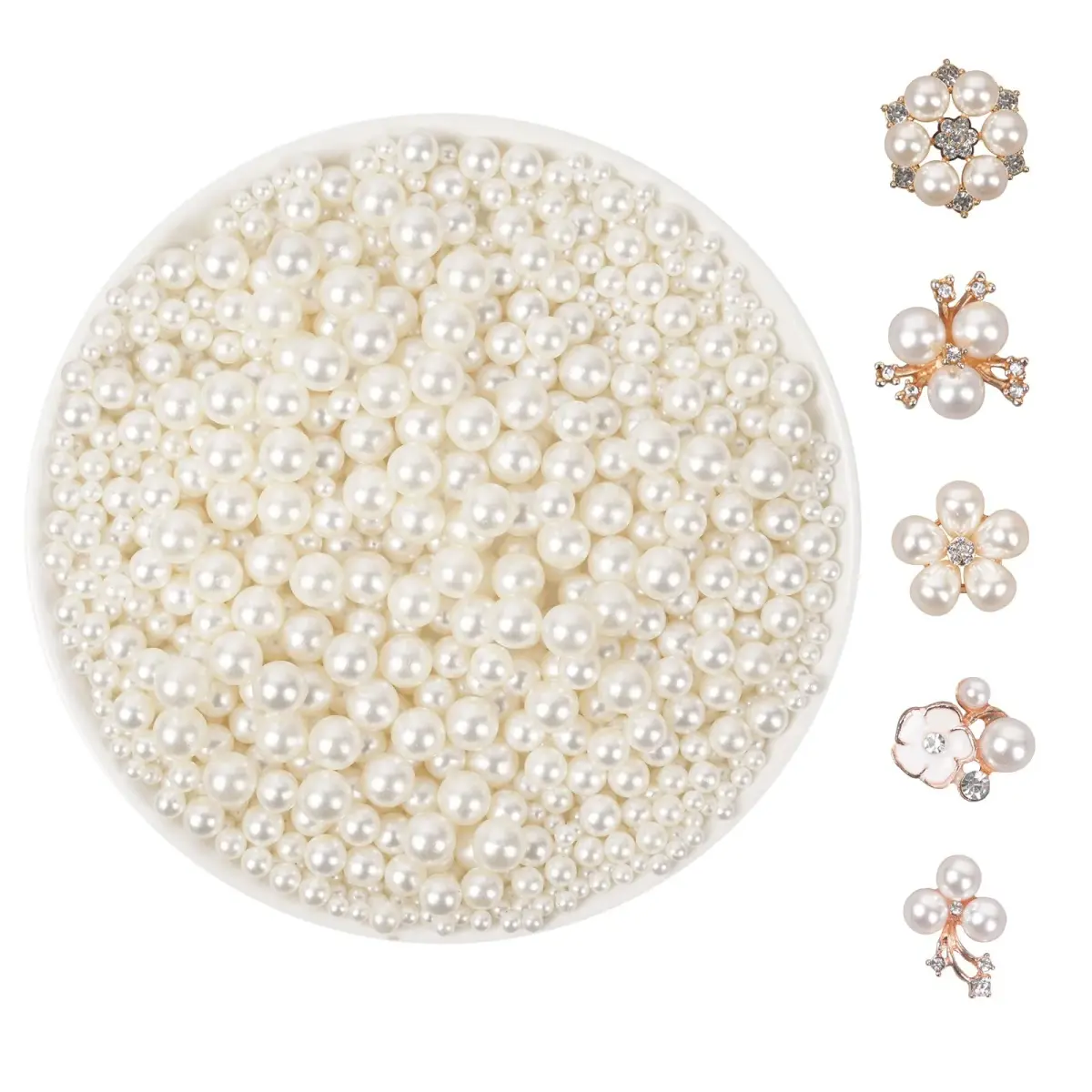 Goensjt ABS Pearl Beads (No Hole) 1200pcs | 4mm, 6mm, 8mm, 10mm Ivory Craft Beads - main product image