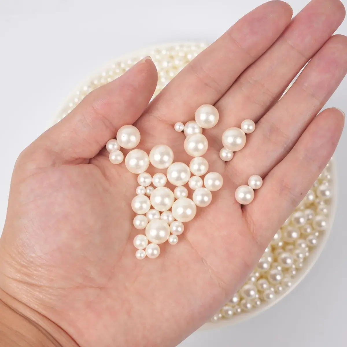 Goensjt ABS Pearl Beads (No Hole) 1200pcs | 4mm, 6mm, 8mm, 10mm Ivory Craft Beads - view 3