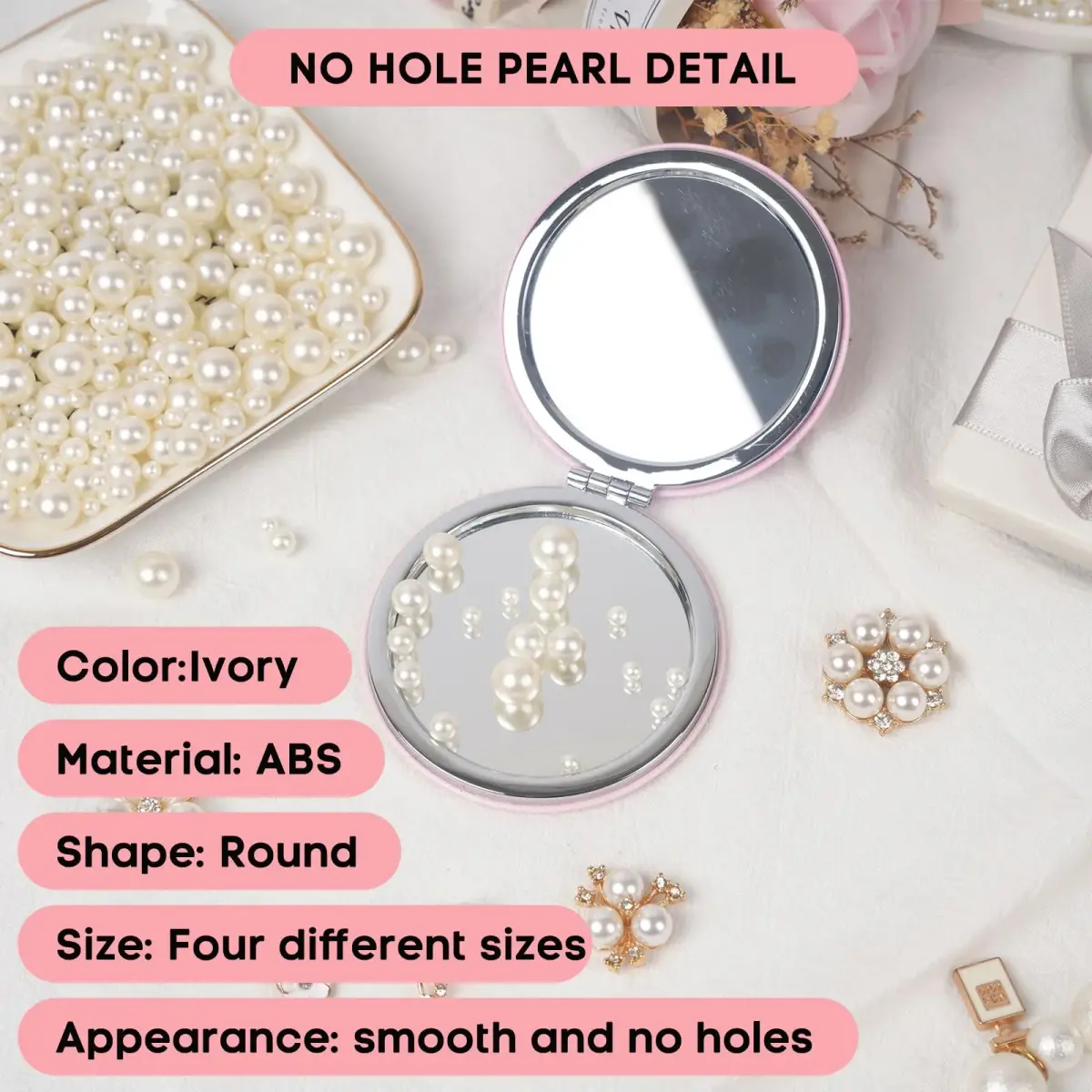 Goensjt ABS Pearl Beads (No Hole) 1200pcs | 4mm, 6mm, 8mm, 10mm Ivory Craft Beads - view 4