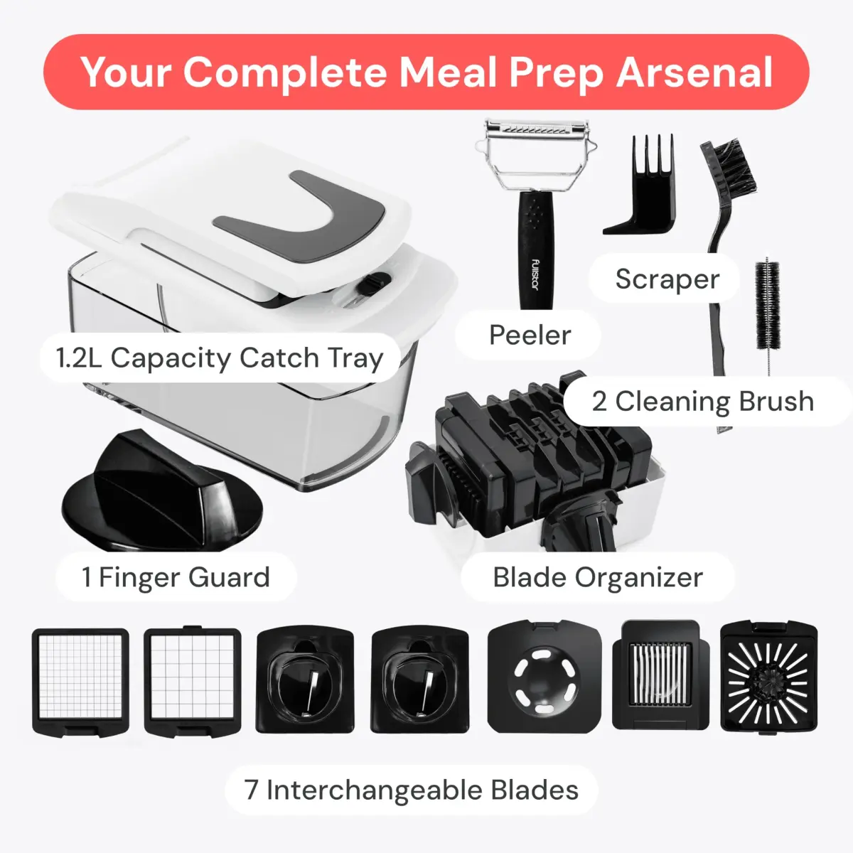 Fullstar Original Pro Chopper 1.2L (4-Cup) | Manual Vegetable Chopper with Container & Stainless Steel Blades - view 8