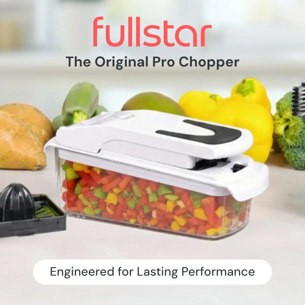 Fullstar Original Pro Chopper 1.2L (4-Cup) | Manual Vegetable Chopper with Container & Stainless Steel Blades - view 2