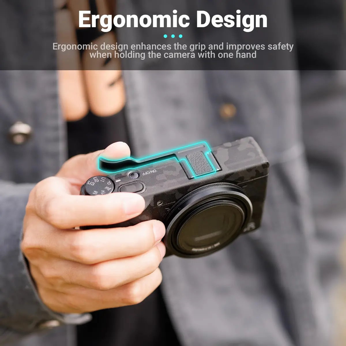 JJC Metal Thumb Grip for Ricoh GR III GR3 HDF GR IIIx GR3x HDF Accessories | Ergonomic Metal Camera Grip for Ricoh - view 3