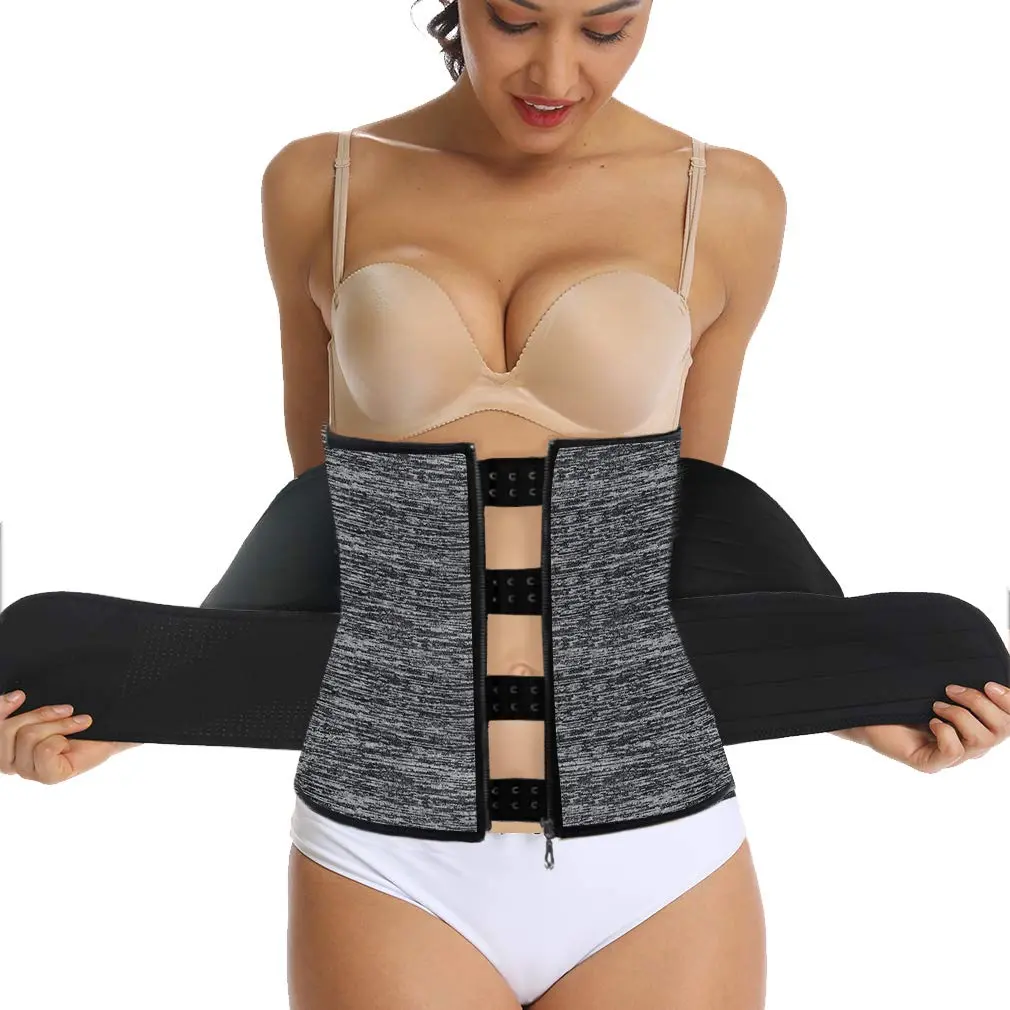 HOPLYNN Sweat Waist Trainer Body Shaper for Women Two Belts Gray Small | Double Compression Tummy Control - view 2