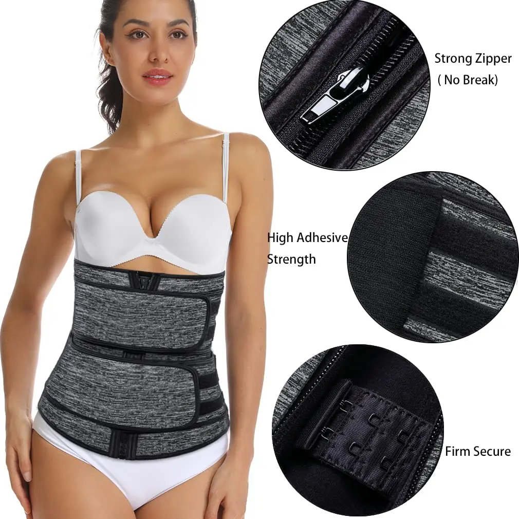 HOPLYNN Sweat Waist Trainer Body Shaper for Women Two Belts Gray Small | Double Compression Tummy Control - view 4