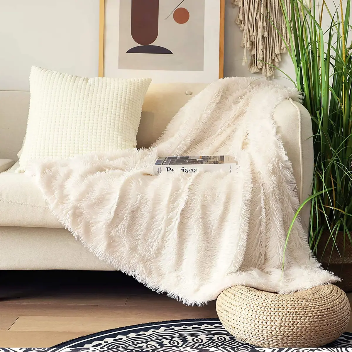 Tuddrom Decorative Faux Fur Throw Blanket 127x152 cm (50"x60") | Soft Fuzzy Plush Microfiber Fleece for Couch Sofa Bedroom - view 2