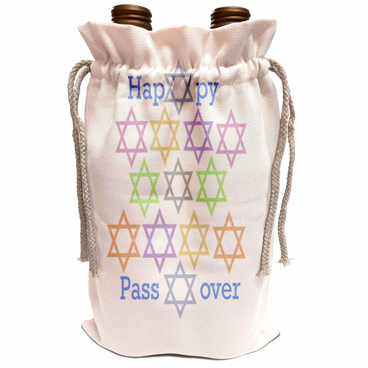 3dRose Happy Passover Stars Of David Wine Bag | Eco-Friendly Reusable Canvas Bag for Gifts & Storage - main product image