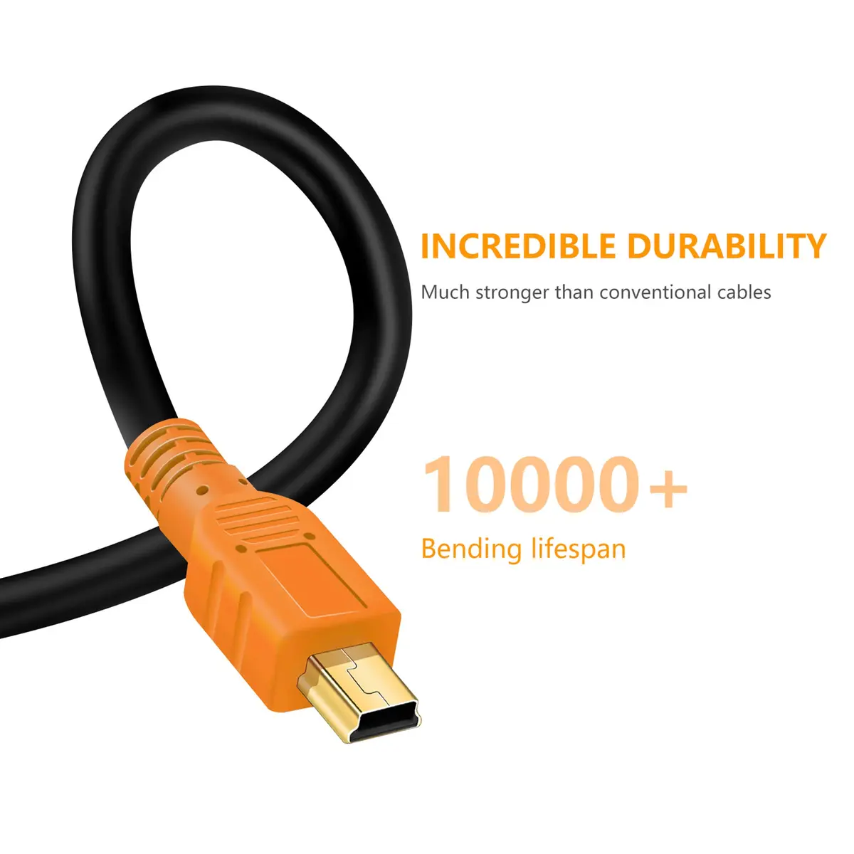 Tan QY Mini USB Cable 25Ft (7.62m) Orange | USB 2.0 Type A to Mini B Male Cord for GoPro, Cameras, Phones - view 3