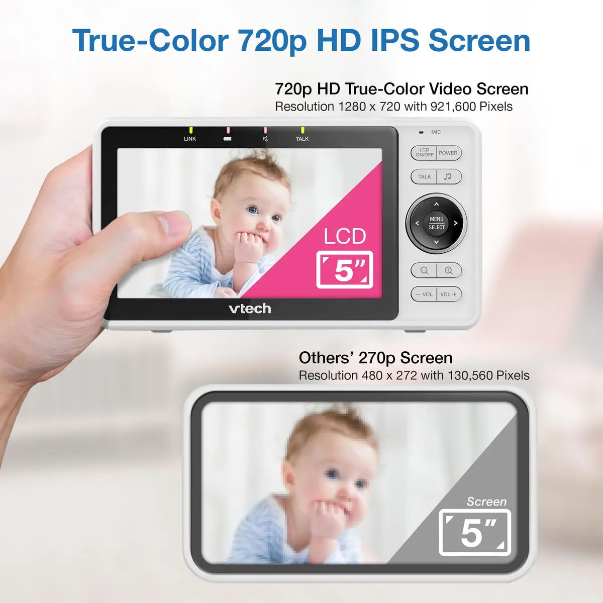 VTech VM901 Smart WiFi Baby Monitor with 5" Screen & 1080p Camera | Pan-Tilt-Zoom, Night Vision, Two-Way Talk - view 2