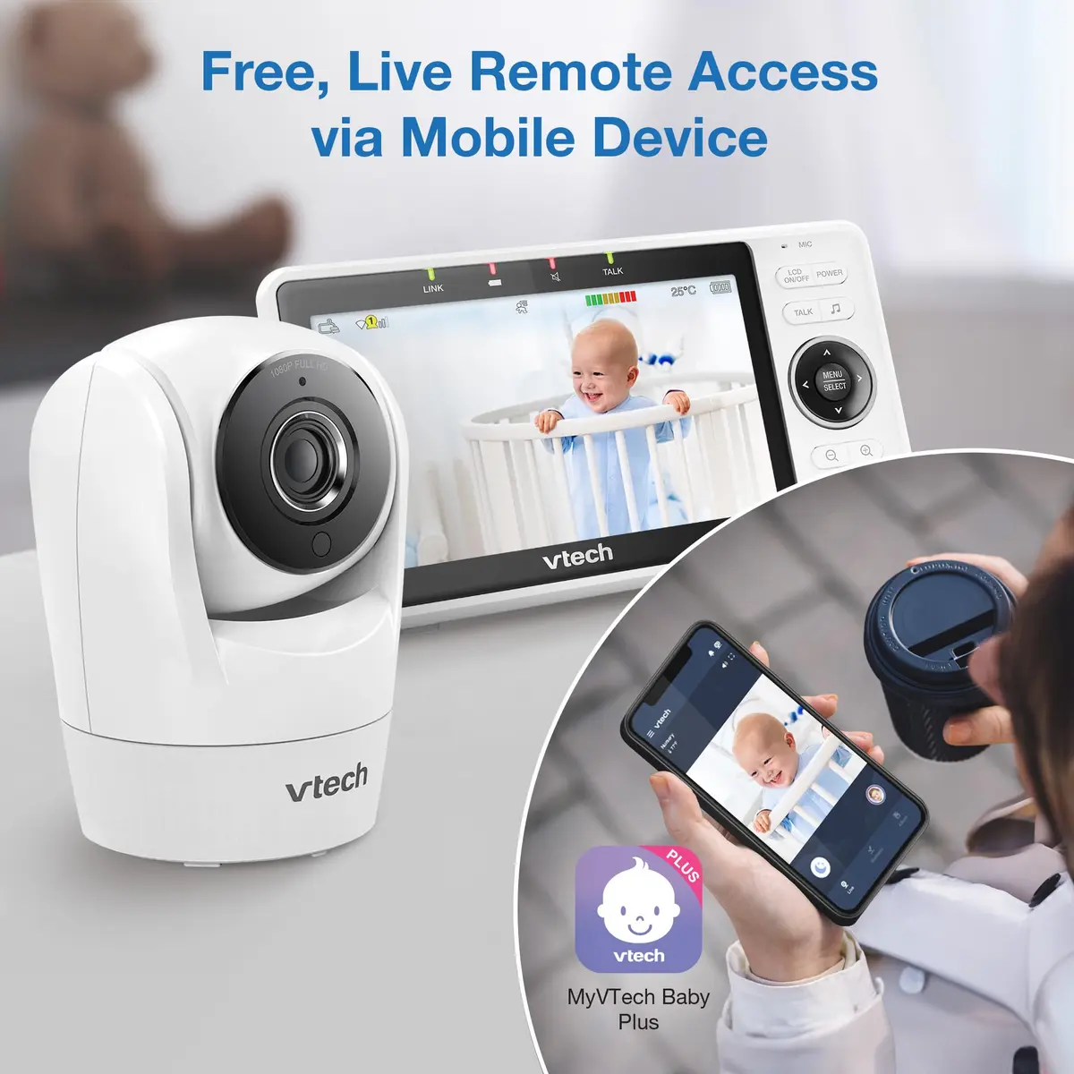 VTech VM901 Smart WiFi Baby Monitor with 5" Screen & 1080p Camera | Pan-Tilt-Zoom, Night Vision, Two-Way Talk - view 4