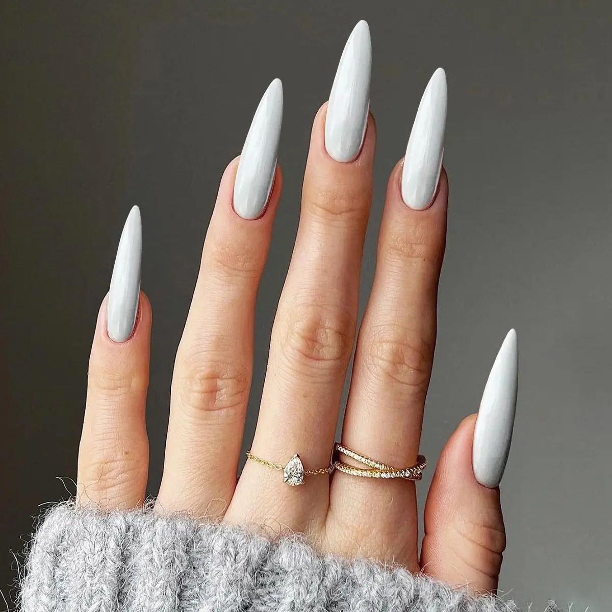 MISUD Press on Nails - Long Stiletto White Acrylic 24 pcs | Easy Glue-On Nails for Women & Teens - main product image