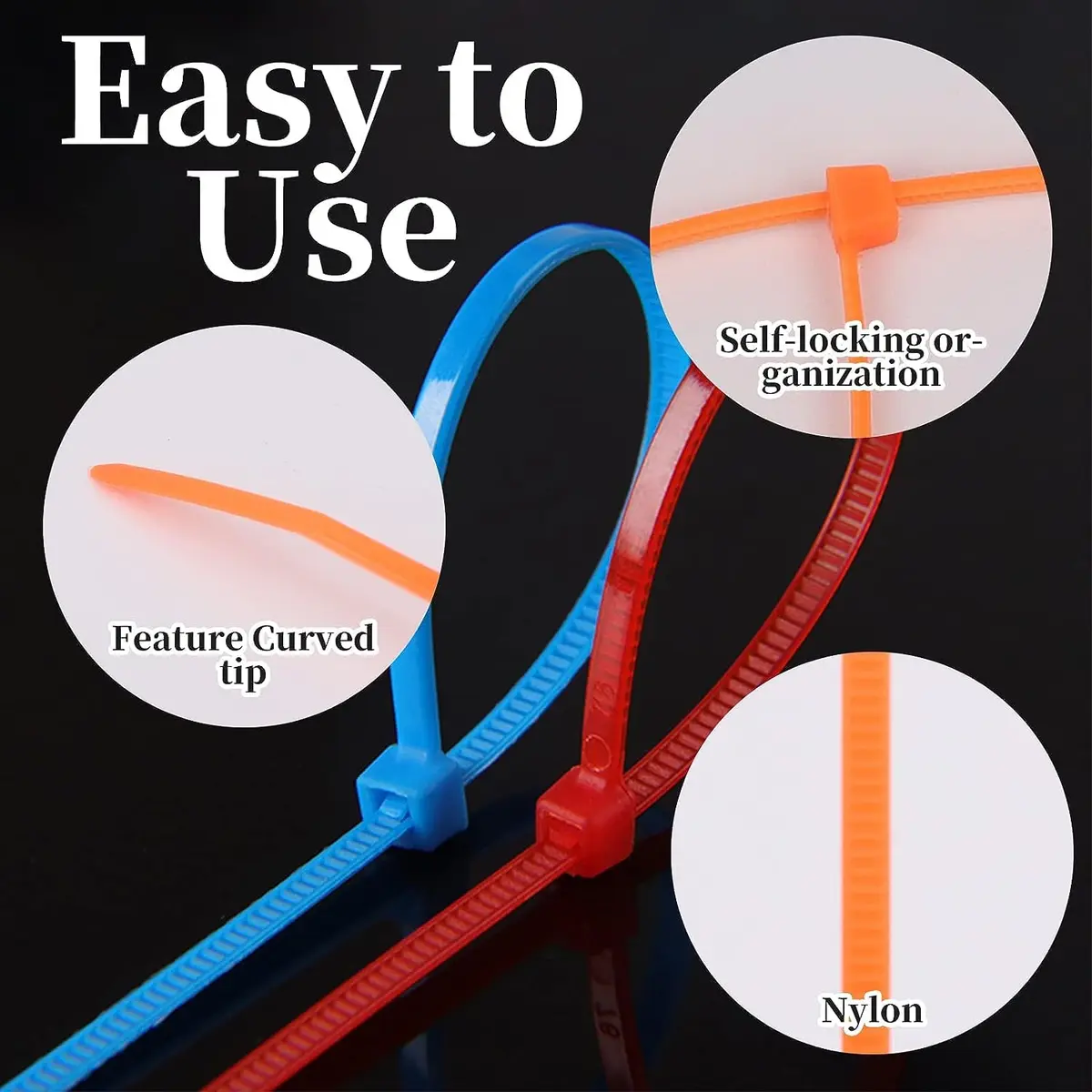 Yi-gog 4 Inch Cable Zip Ties 1200 Pieces (100mm) | Multi-Color Self-Locking Nylon Wire Ties - view 5