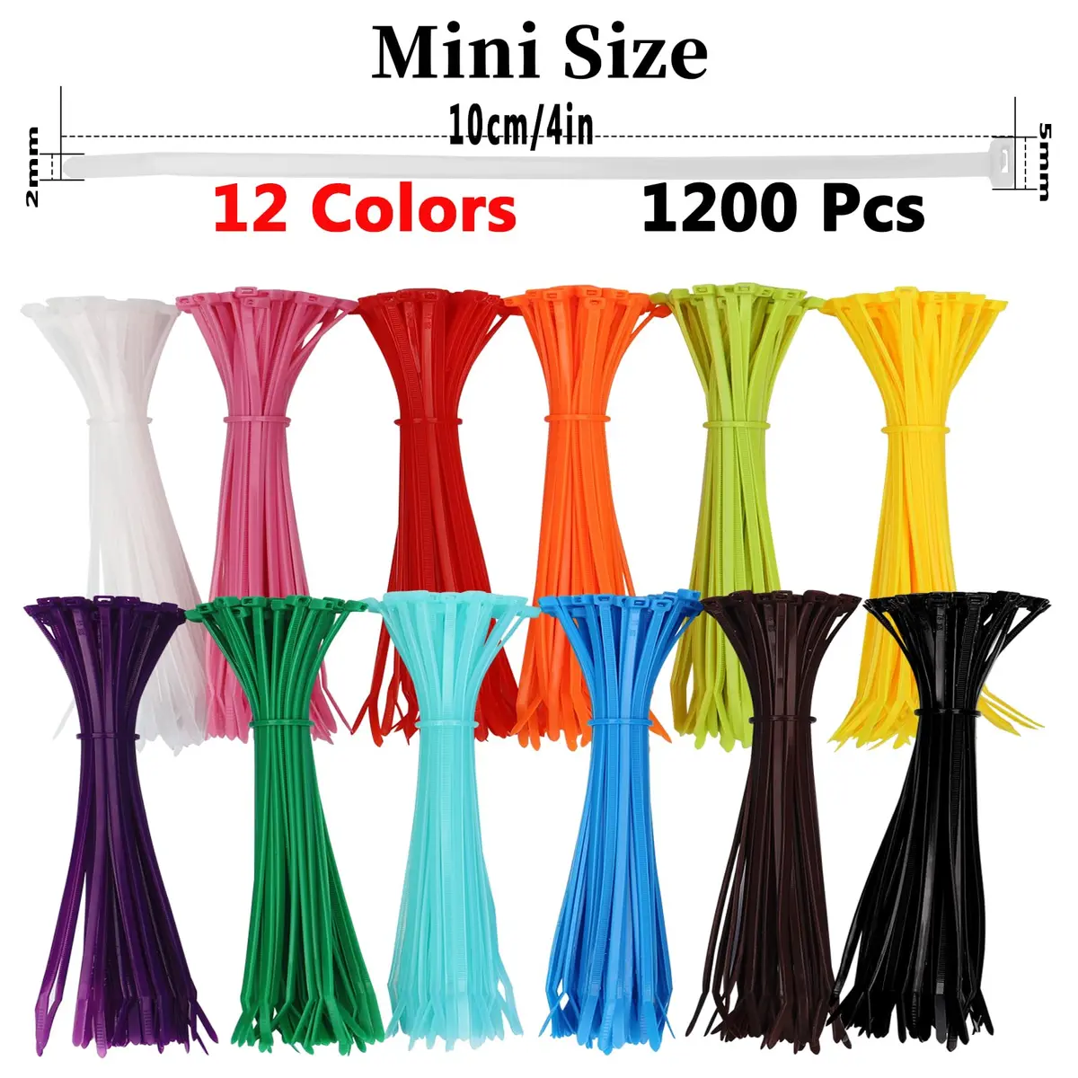 Yi-gog 4 Inch Cable Zip Ties 1200 Pieces (100mm) | Multi-Color Self-Locking Nylon Wire Ties - view 2