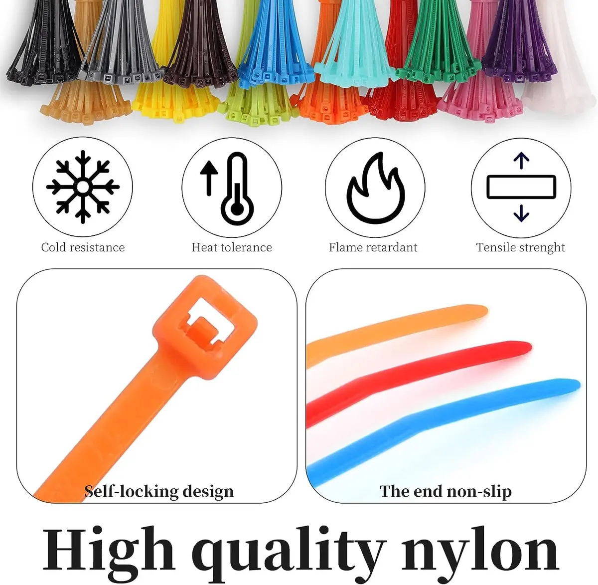 Yi-gog 4 Inch Cable Zip Ties 1200 Pieces (100mm) | Multi-Color Self-Locking Nylon Wire Ties - view 3