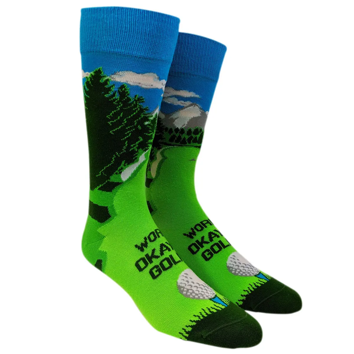 Crazy Dog T-Shirts Funny Golf Socks for Men – Worlds Okayest Golfer Crew Socks | Novelty Green Golf Course Design - view 7