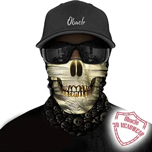 Obacle Skull Face Mask with Gold Teeth - Seamless 3D Bandana for Dust, Wind, UV Protection - view 2