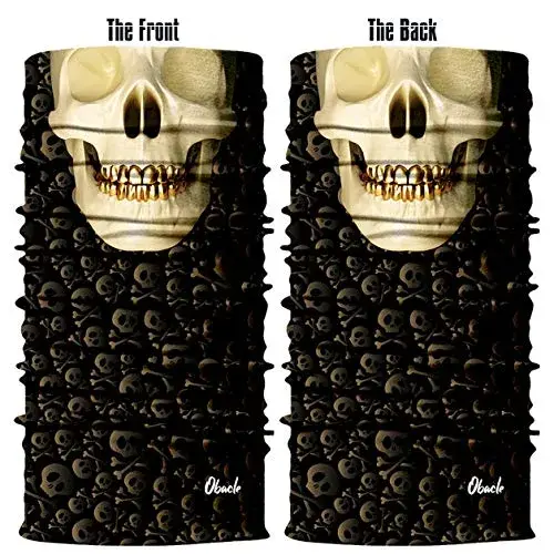 Obacle Skull Face Mask with Gold Teeth - Seamless 3D Bandana for Dust, Wind, UV Protection - view 3
